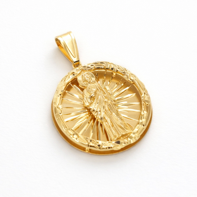 10K gold 3D Saint Jude pendant at Mayra Jewelry