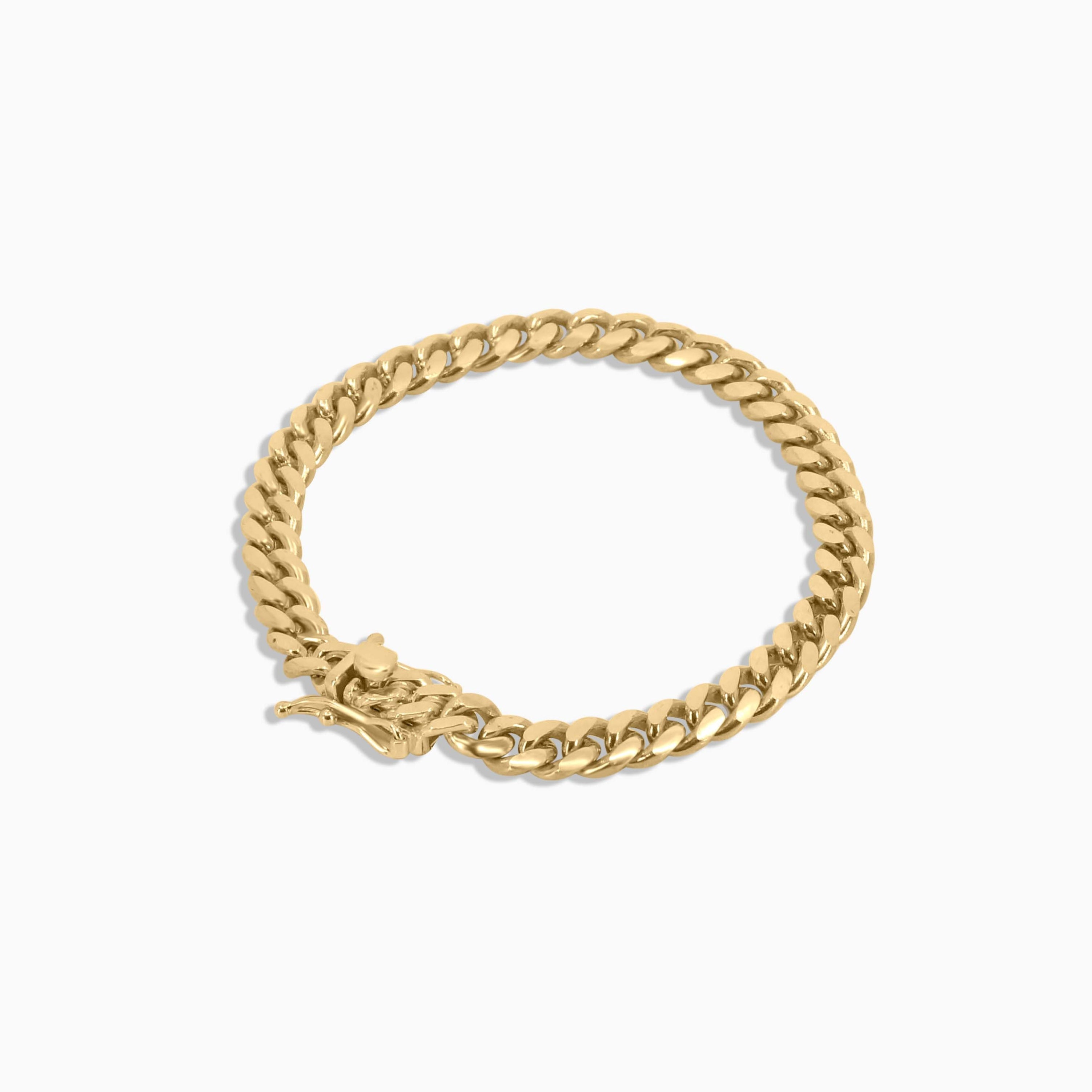 5mm solid machine-made gold Cuban link bracelet at Mayra Jewelry