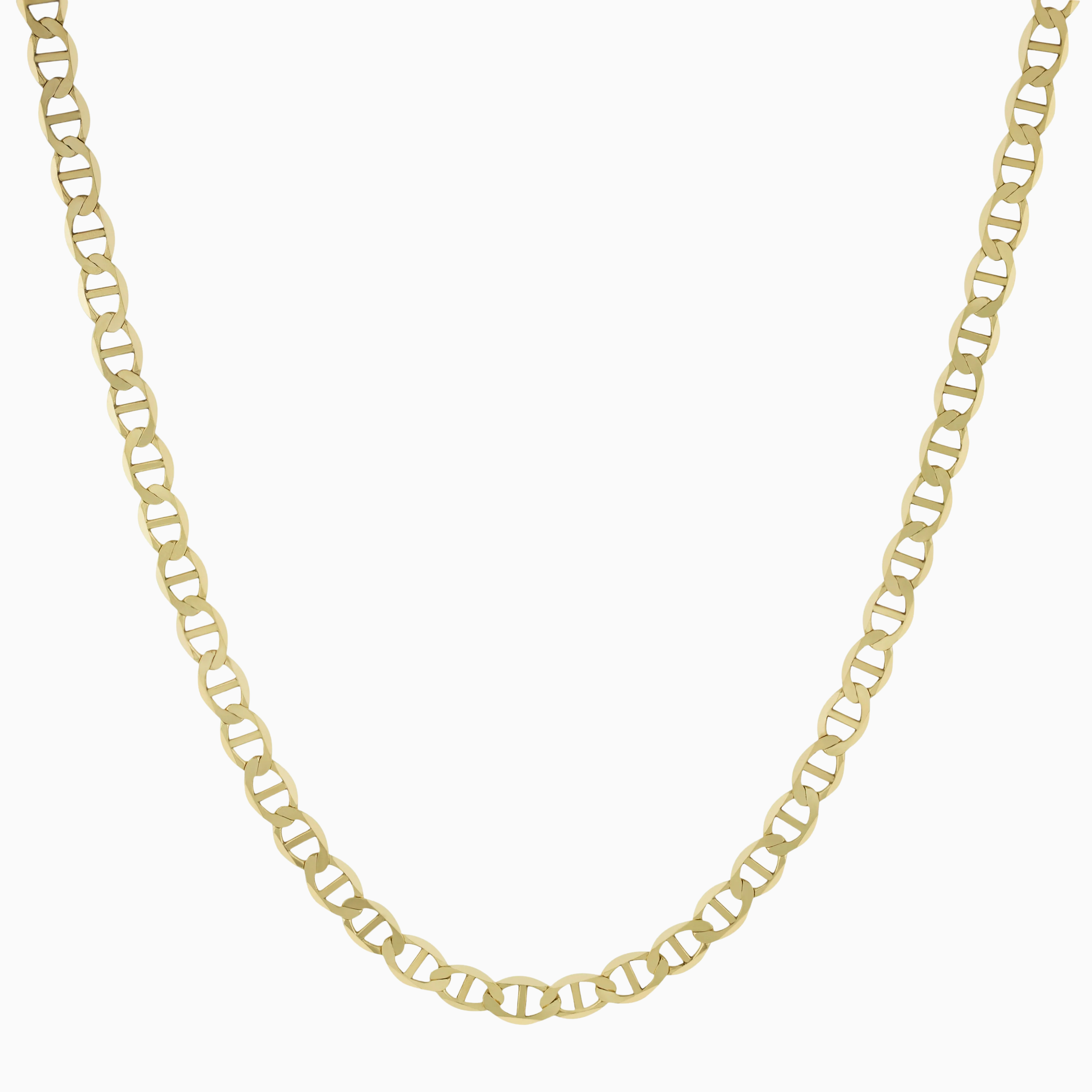 10K gold flat mariner link chain necklace at Mayra Jewelry