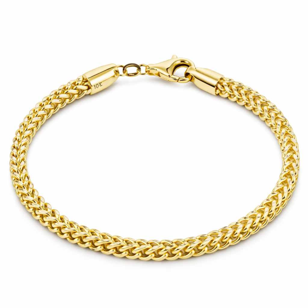 10K yellow gold Franco bracelet at Mayra Jewelry