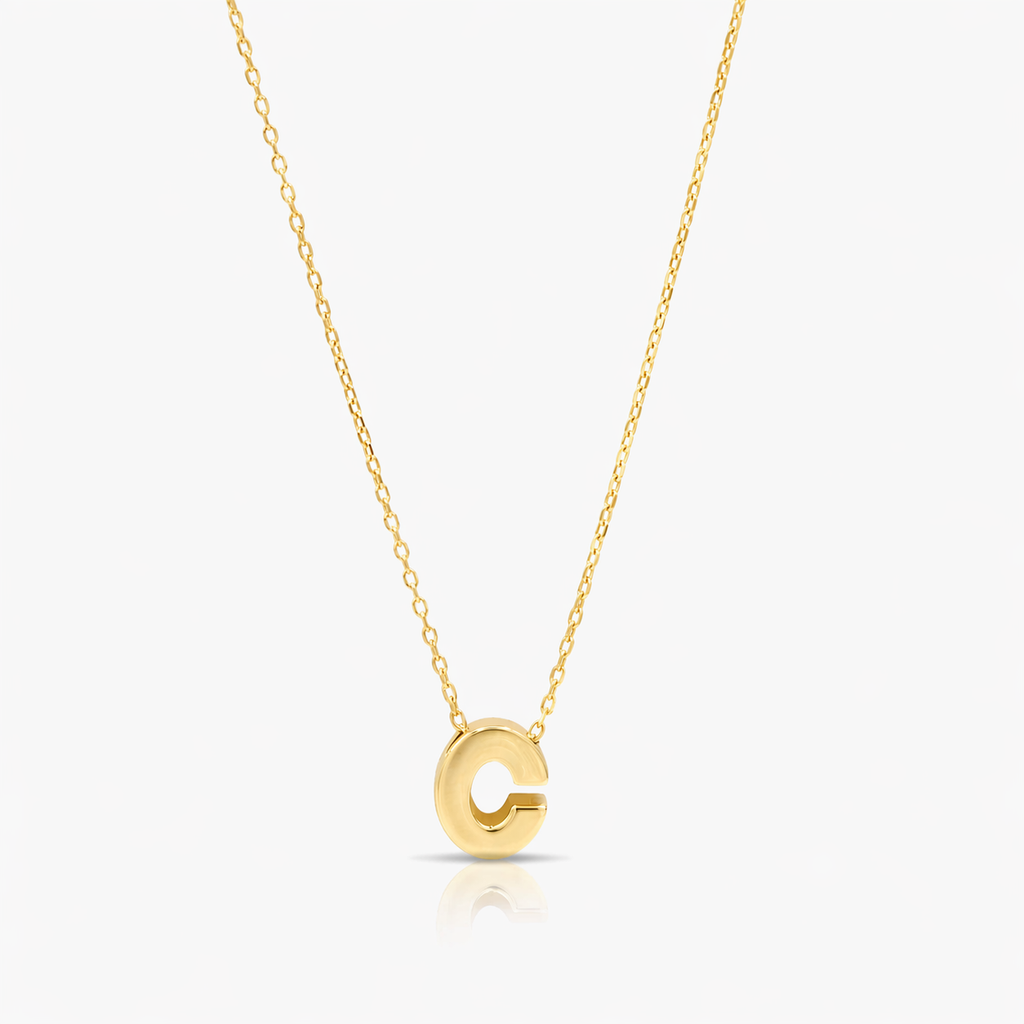 Necklace 14K Yellow Gold Initial Pendant Necklace Pochy Jewelry in Miami