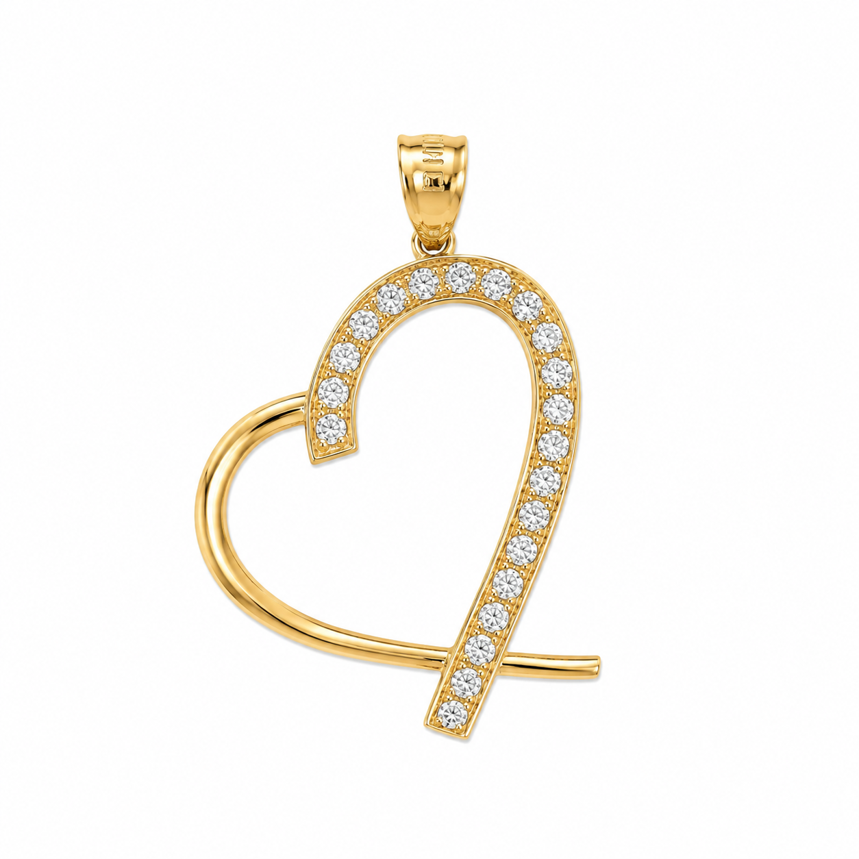 Modern Heart Charm with Zirconias in 10K Yellow Gold