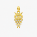 Owl Charm with Zirconias in 10K Yellow Gold