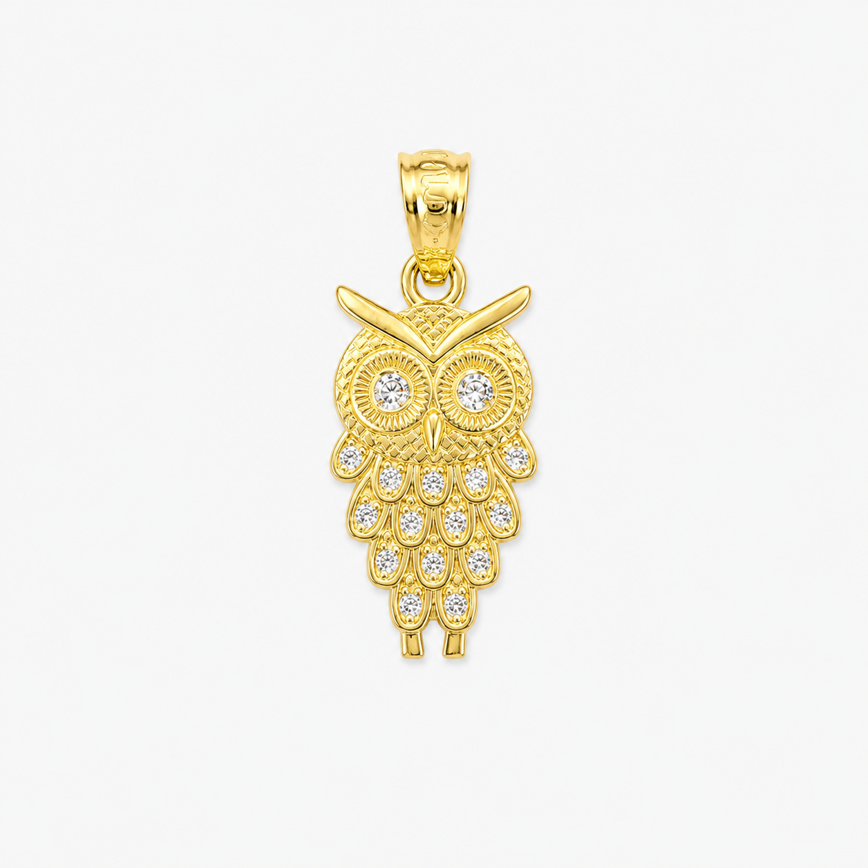 Owl Charm with Zirconias in 10K Yellow Gold