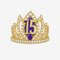 Quinceanera crown ring with zirconia and purple center 10k