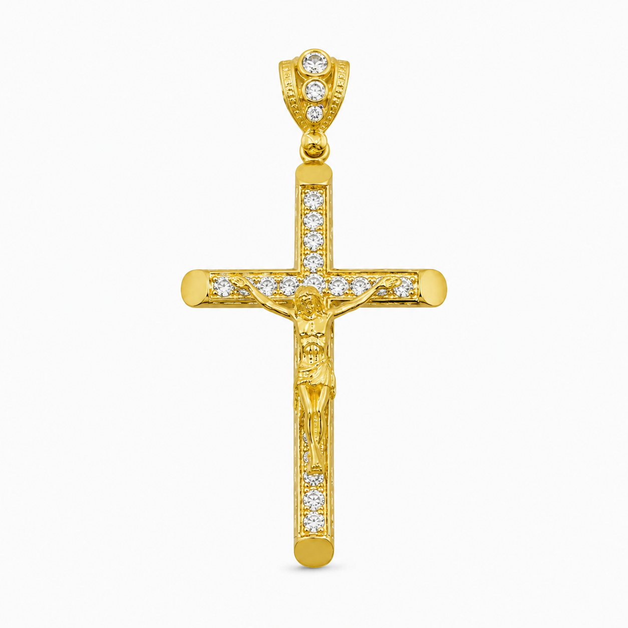 Crucifix charm in golden tone with stones 10k