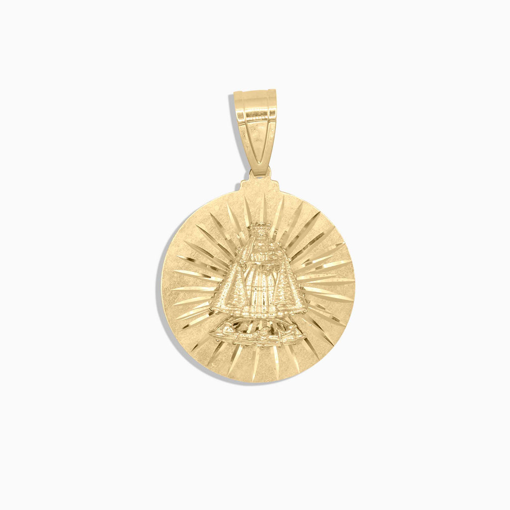 10K gold round Our Lady of Charity medallion pendant at Mayra Jewelry