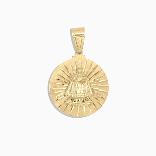 10K gold round Our Lady of Charity medallion pendant at Mayra Jewelry