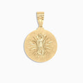 10K gold round Saint Lazarus medal pendant at Mayra Jewelry