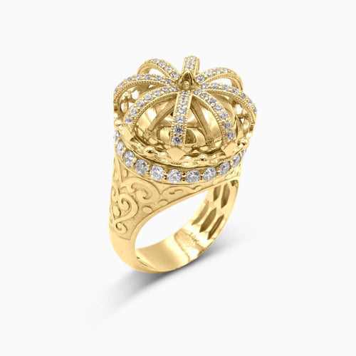 Polished 10K gold open crown ring with stones at Mayra Jewelry