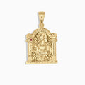 10K gold Saint Barbara pendant with ruby accent at Mayra Jewelry