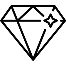 Black line drawing of a diamond on a white background