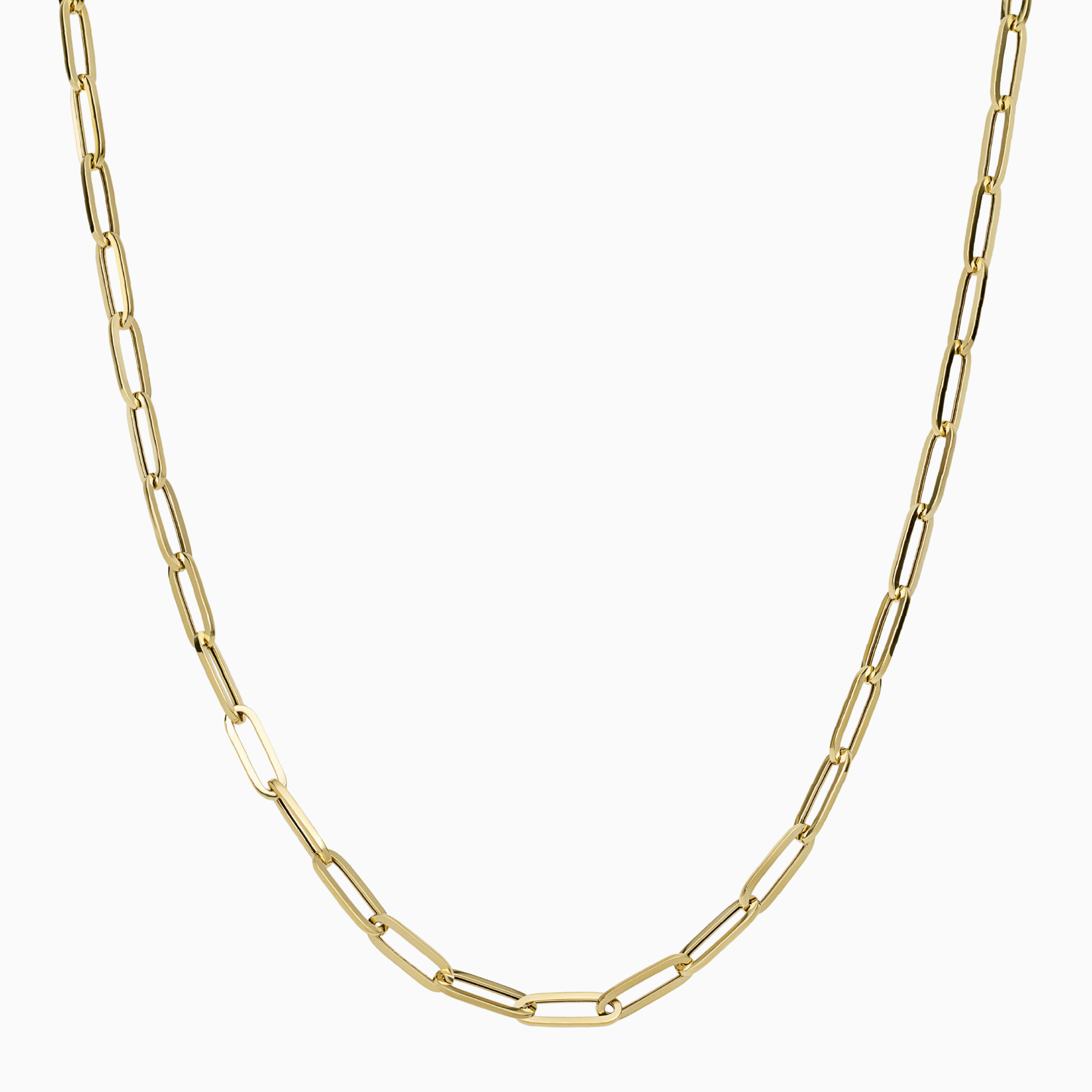 10K hollow gold paper clip chain necklace at Mayra Jewelry